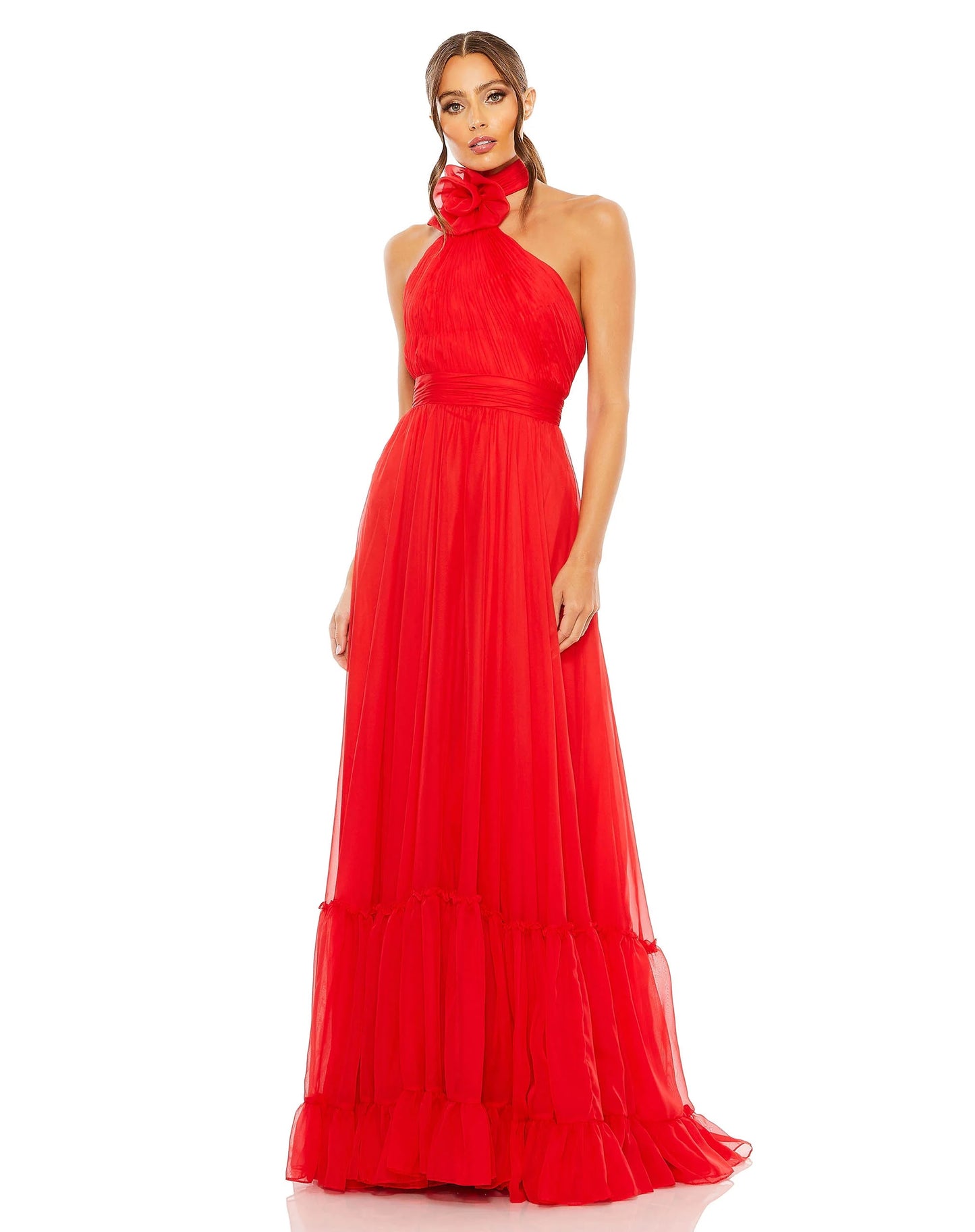 Asymmetrical Red Halter Gown - Mac Duggal