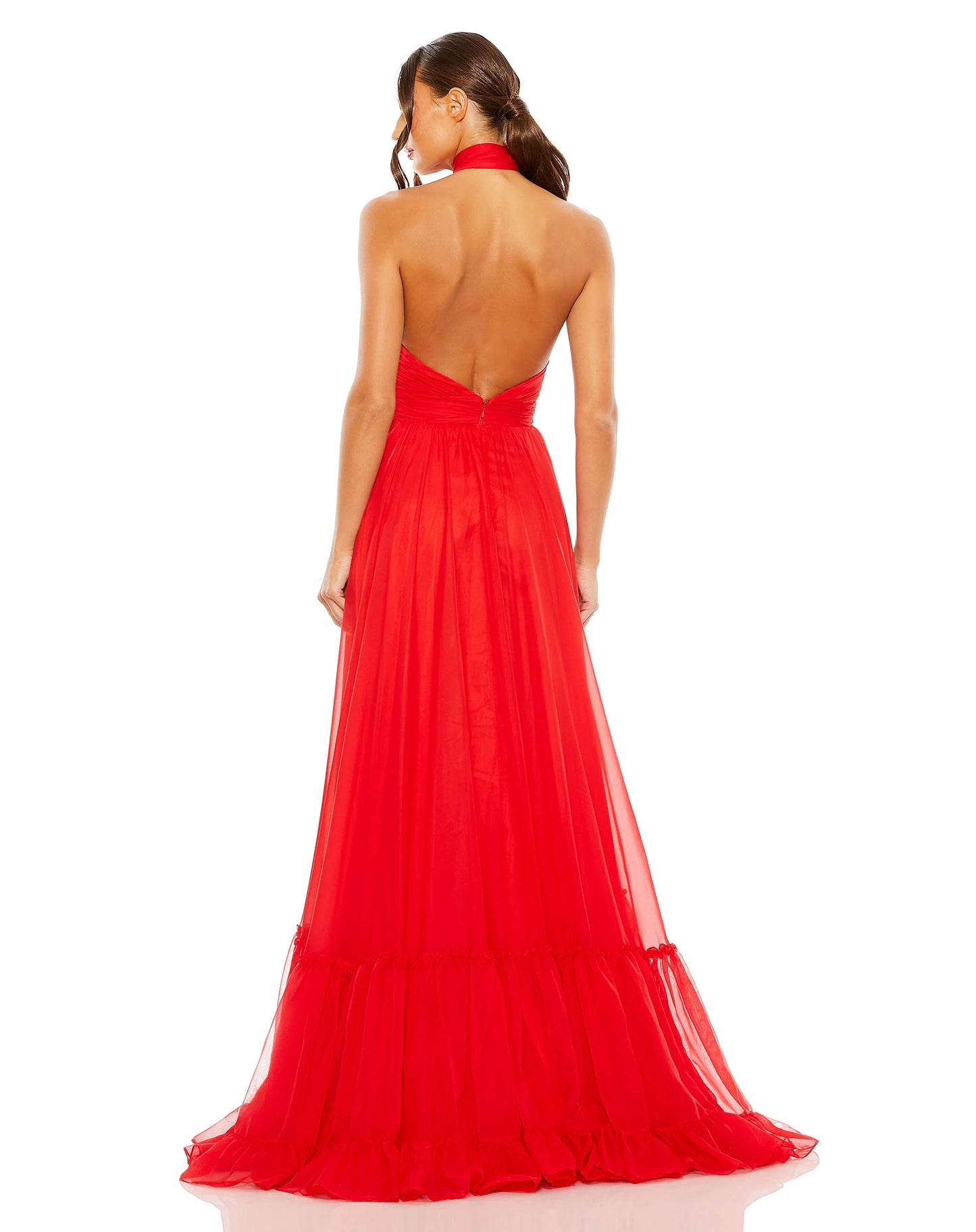 Asymmetrical Red Halter Gown - Mac Duggal